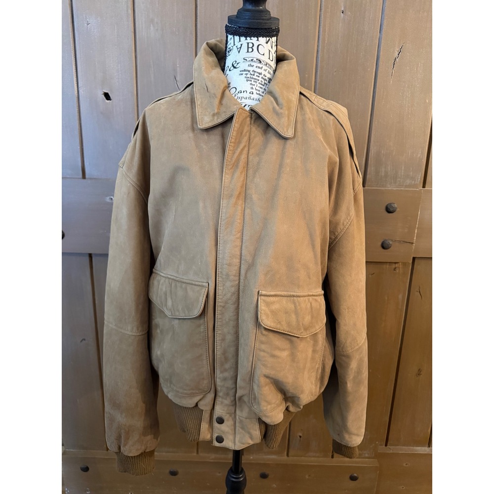 Adventure Bound Originals Mens Tan Leather Bomber Flight Jacket Vintage Size M